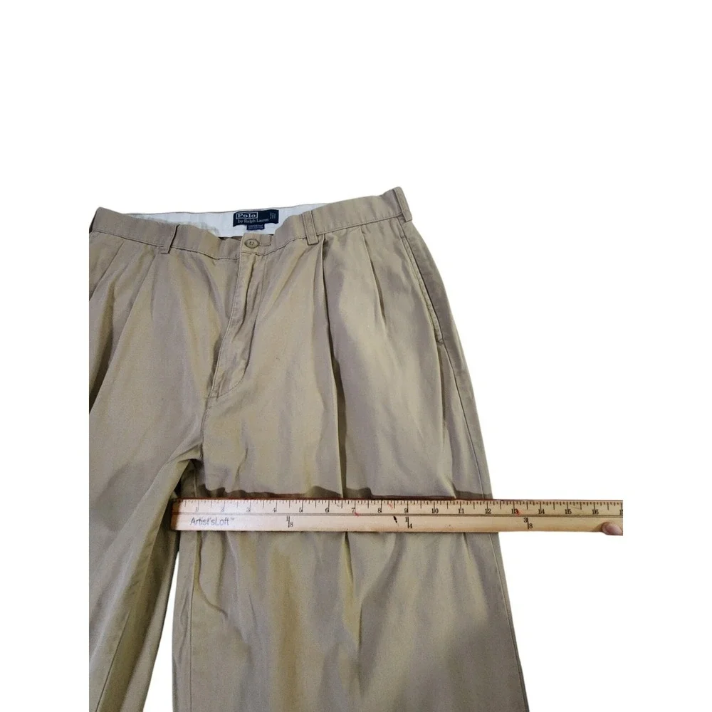 Vtg Polo Ralph Lauren Hammond Pants Men's 36x32* Beige Straight Pleated Cuffed